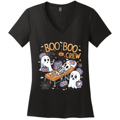 Nurse Ghost Skeleton Funny Boo Crew Halloween Women's V-Neck T-Shirt