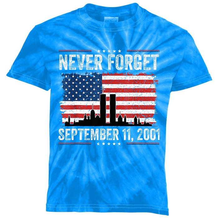 Never Get September 11 2001 Memorial Day American Flag Kids Tie-Dye T-Shirt