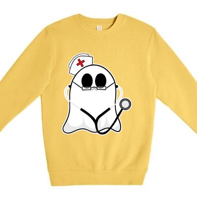 Nurse Ghost Scrub Top Halloween Costume For Nurses Rn Funny Gift Premium Crewneck Sweatshirt