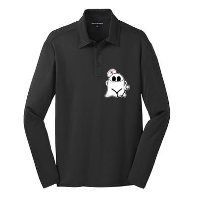 Nurse Ghost Scrub Top Halloween Costume For Nurses Rn Funny Gift Silk Touch Performance Long Sleeve Polo