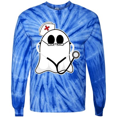 Nurse Ghost Scrub Top Halloween Costume For Nurses Rn Funny Gift Tie-Dye Long Sleeve Shirt