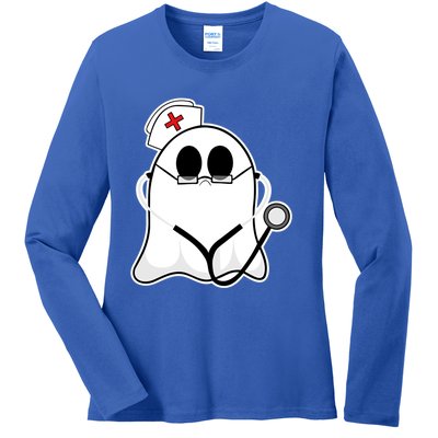 Nurse Ghost Scrub Top Halloween Costume For Nurses Rn Funny Gift Ladies Long Sleeve Shirt