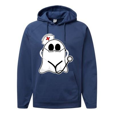 Nurse Ghost Scrub Top Halloween Costume For Nurses Rn Funny Gift Performance Fleece Hoodie