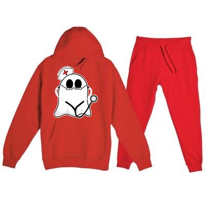 Nurse Ghost Scrub Top Halloween Costume For Nurses Rn Funny Gift Premium Hooded Sweatsuit Set