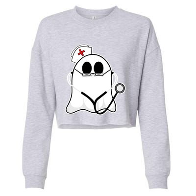 Nurse Ghost Scrub Top Halloween Costume For Nurses Rn Funny Gift Cropped Pullover Crew