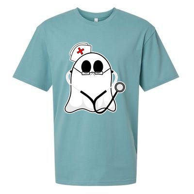 Nurse Ghost Scrub Top Halloween Costume For Nurses Rn Funny Gift Sueded Cloud Jersey T-Shirt