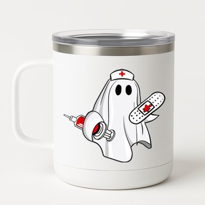 Nurse Ghost Scrub Top Halloween Costume For Nurses Rn Gift 12 oz Stainless Steel Tumbler Cup