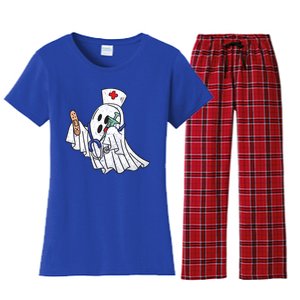 Nurse Ghost Scrub Top Halloween Costume For Nurses Rn Gift Women's Flannel Pajama Set