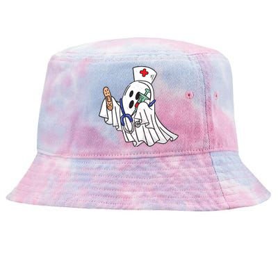 Nurse Ghost Scrub Top Halloween Costume For Nurses Rn Gift Tie-Dyed Bucket Hat