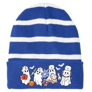 Nurse Ghost Scrub Nursing Halloween Costume For Nurses Gift Striped Beanie with Solid Band