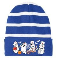 Nurse Ghost Scrub Nursing Halloween Costume For Nurses Gift Striped Beanie with Solid Band