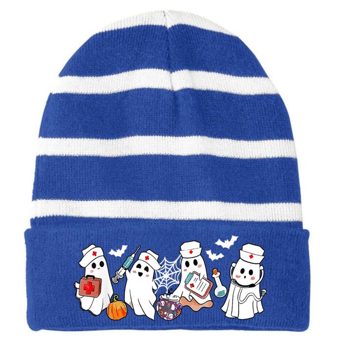 Nurse Ghost Scrub Nursing Halloween Costume For Nurses Gift Striped Beanie with Solid Band