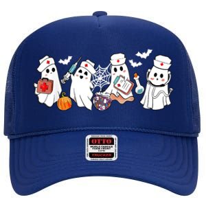 Nurse Ghost Scrub Nursing Halloween Costume For Nurses Gift High Crown Mesh Back Trucker Hat