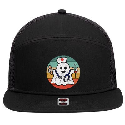 Nurse Ghost Scrub Top Halloween Costume For Nurses Rn Meaningful Gift 7 Panel Mesh Trucker Snapback Hat