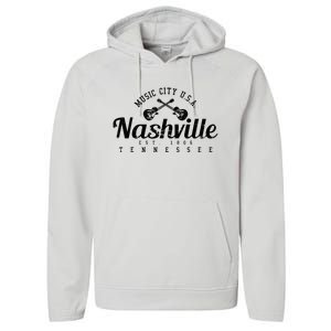 Nashville Guitar Tennessee Country Music City Gift Souvenir Performance Fleece Hoodie