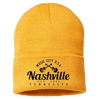 Nashville Guitar Tennessee Country Music City Gift Souvenir Sustainable Knit Beanie