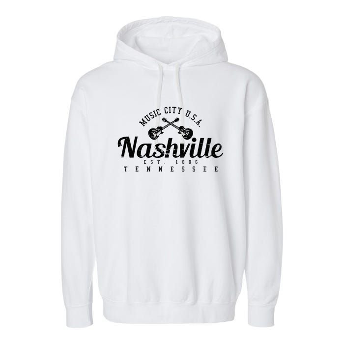 Nashville Guitar Tennessee Country Music City Gift Souvenir Garment-Dyed Fleece Hoodie