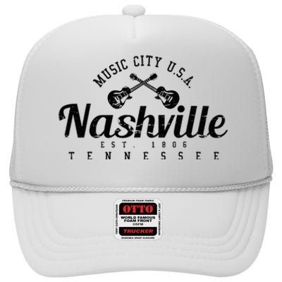 Nashville Guitar Tennessee Country Music City Gift Souvenir High Crown Mesh Back Trucker Hat