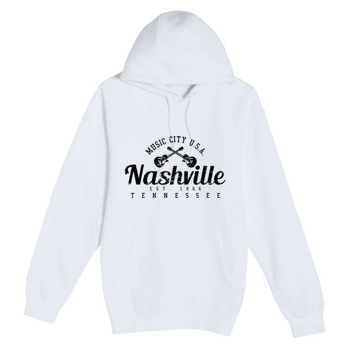 Nashville Guitar Tennessee Country Music City Gift Souvenir Premium Pullover Hoodie