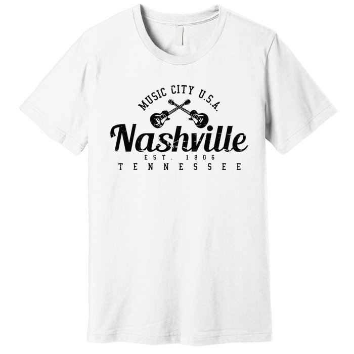 Nashville Guitar Tennessee Country Music City Gift Souvenir Premium T-Shirt