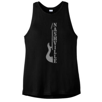 Nashville Guitar Tennessee Vintage Country Music City Ladies PosiCharge Tri-Blend Wicking Tank