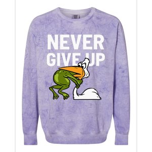 Never Give Up Frog Bird Choking Funny Motivation Colorblast Crewneck Sweatshirt