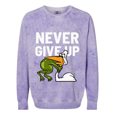Never Give Up Frog Bird Choking Funny Motivation Colorblast Crewneck Sweatshirt