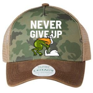 Never Give Up Frog Bird Choking Funny Motivation Legacy Tie Dye Trucker Hat