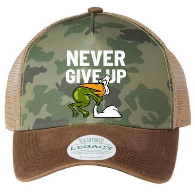 Never Give Up Frog Bird Choking Funny Motivation Legacy Tie Dye Trucker Hat