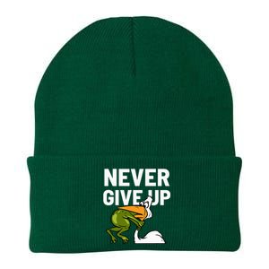 Never Give Up Frog Bird Choking Funny Motivation Knit Cap Winter Beanie