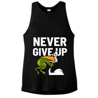 Never Give Up Frog Bird Choking Funny Motivation Ladies PosiCharge Tri-Blend Wicking Tank