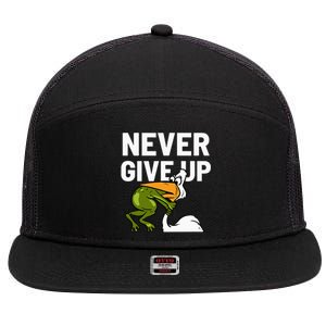 Never Give Up Frog Bird Choking Funny Motivation 7 Panel Mesh Trucker Snapback Hat