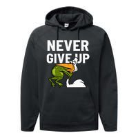 Never Give Up Frog Bird Choking Funny Motivation Performance Fleece Hoodie