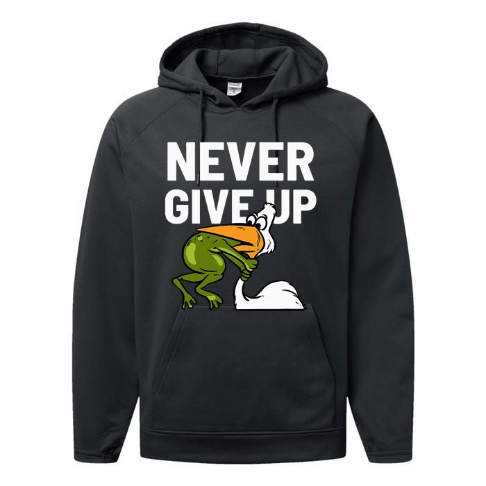 Never Give Up Frog Bird Choking Funny Motivation Performance Fleece Hoodie