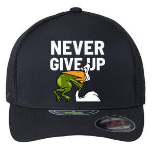 Never Give Up Frog Bird Choking Funny Motivation Flexfit Unipanel Trucker Cap