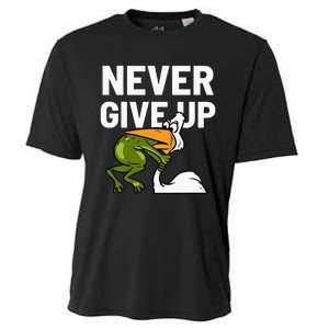 Never Give Up Frog Bird Choking Funny Motivation Cooling Performance Crew T-Shirt