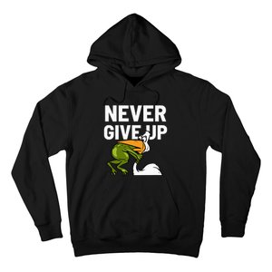 Never Give Up Frog Bird Choking Funny Motivation Hoodie