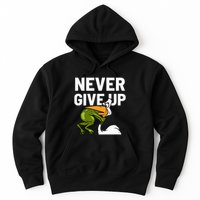 Never Give Up Frog Bird Choking Funny Motivation Hoodie