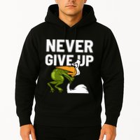 Never Give Up Frog Bird Choking Funny Motivation Hoodie