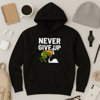 Never Give Up Frog Bird Choking Funny Motivation Hoodie