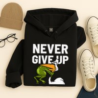 Never Give Up Frog Bird Choking Funny Motivation Hoodie