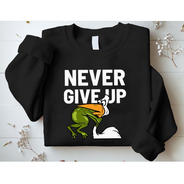 Never Give Up Frog Bird Choking Funny Motivation Sweatshirt