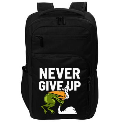 Never Give Up Frog Bird Choking Funny Motivation Impact Tech Backpack