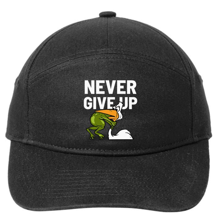 Never Give Up Frog Bird Choking Funny Motivation 7-Panel Snapback Hat