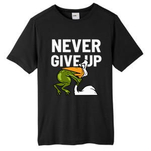 Never Give Up Frog Bird Choking Funny Motivation Tall Fusion ChromaSoft Performance T-Shirt