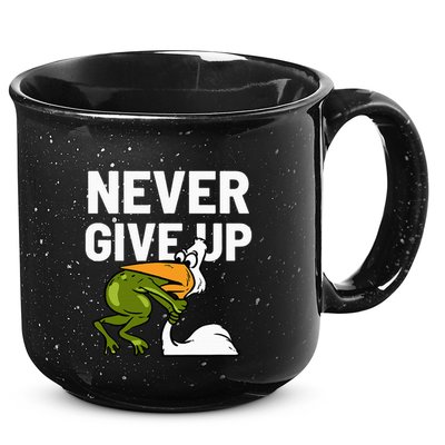 Never Give Up Frog Bird Choking Funny Motivation 15oz Campfire Ceramic Mug
