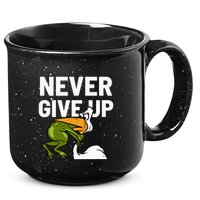 Never Give Up Frog Bird Choking Funny Motivation 15oz Campfire Ceramic Mug