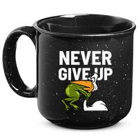Never Give Up Frog Bird Choking Funny Motivation 15oz Campfire Ceramic Mug
