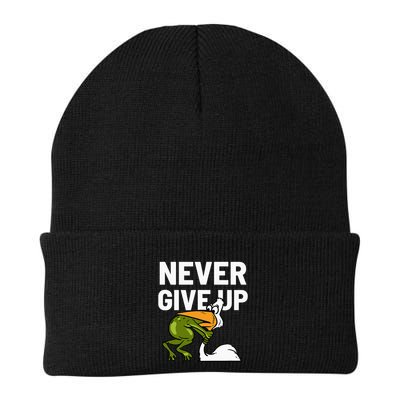 Never Give Up Frog Bird Choking Funny Motivation Beanie