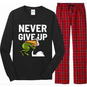 Never Give Up Frog Bird Choking Funny Motivation Long Sleeve Pajama Set